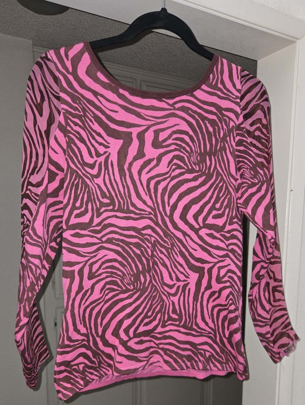 Women's Pink Zebra-Print Long Sleeve Top